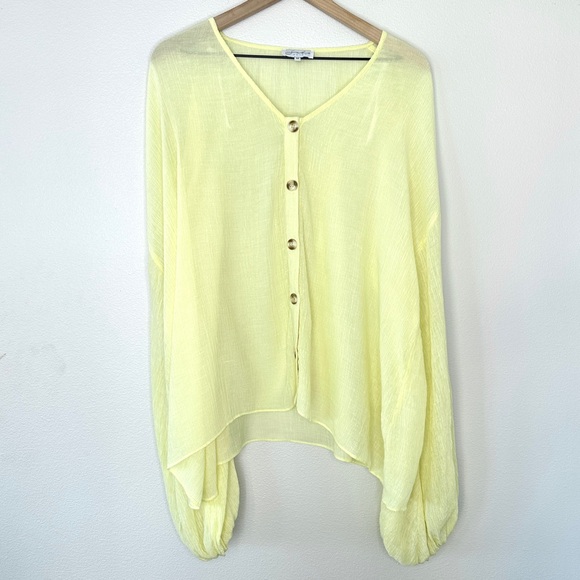 Sabo Skirt Long Sleeve Sheer Peasant Blouse Yellow Oversized Button Up Boho Sz M - Picture 1 of 8